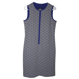 Womens W by Worth Sheath Gray Blue Quilted Sleeveless Half Zip Midi Dress Size 8